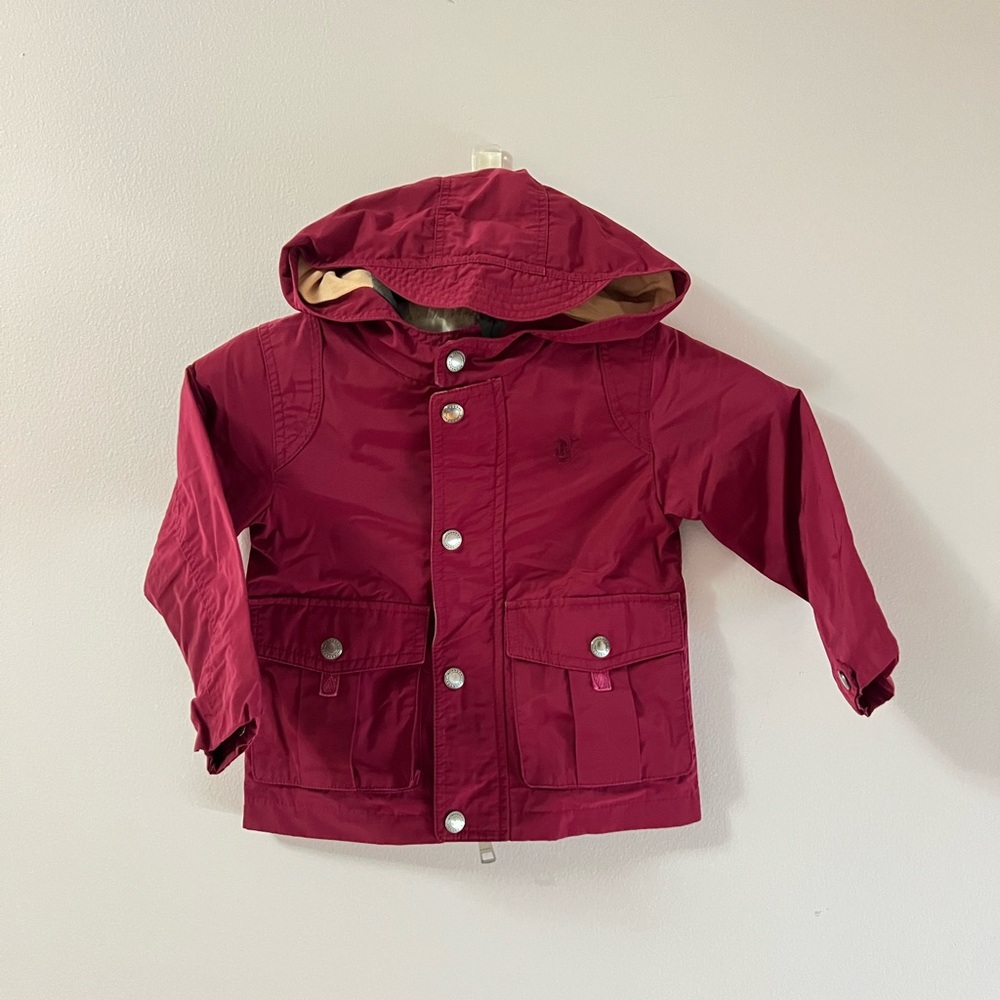 Burberry Beige and Violet  Checkered Fabric Raincoat with pouch size 18 months